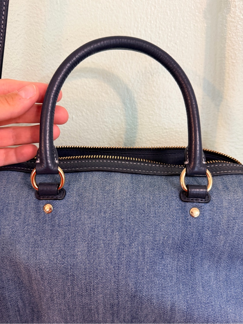 Coach Blue Denim Satchel with Navy Leather Trim and Gold Hardware - Picture 7 of 14